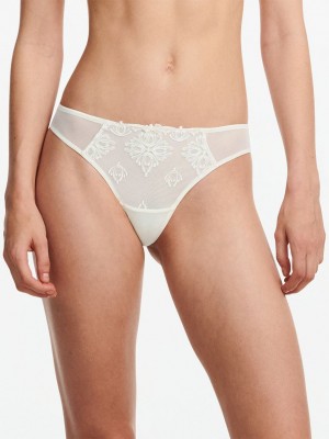 White Chantelle Champs Elysees Lace Women Thong Panty | FBJ7767WI