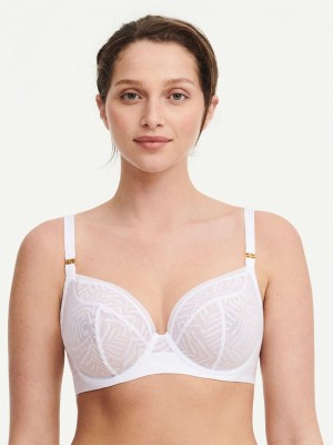 White Chantelle Graphic Allure Lace Plunge Women Unlined Bra | CTX1681EP