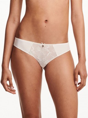 White Chantelle Orchids Women Thong Panty | KVP332EX