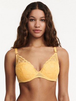 Yellow Chantelle Fleurs Plunging Women T-Shirt Bra | RGE9357MS