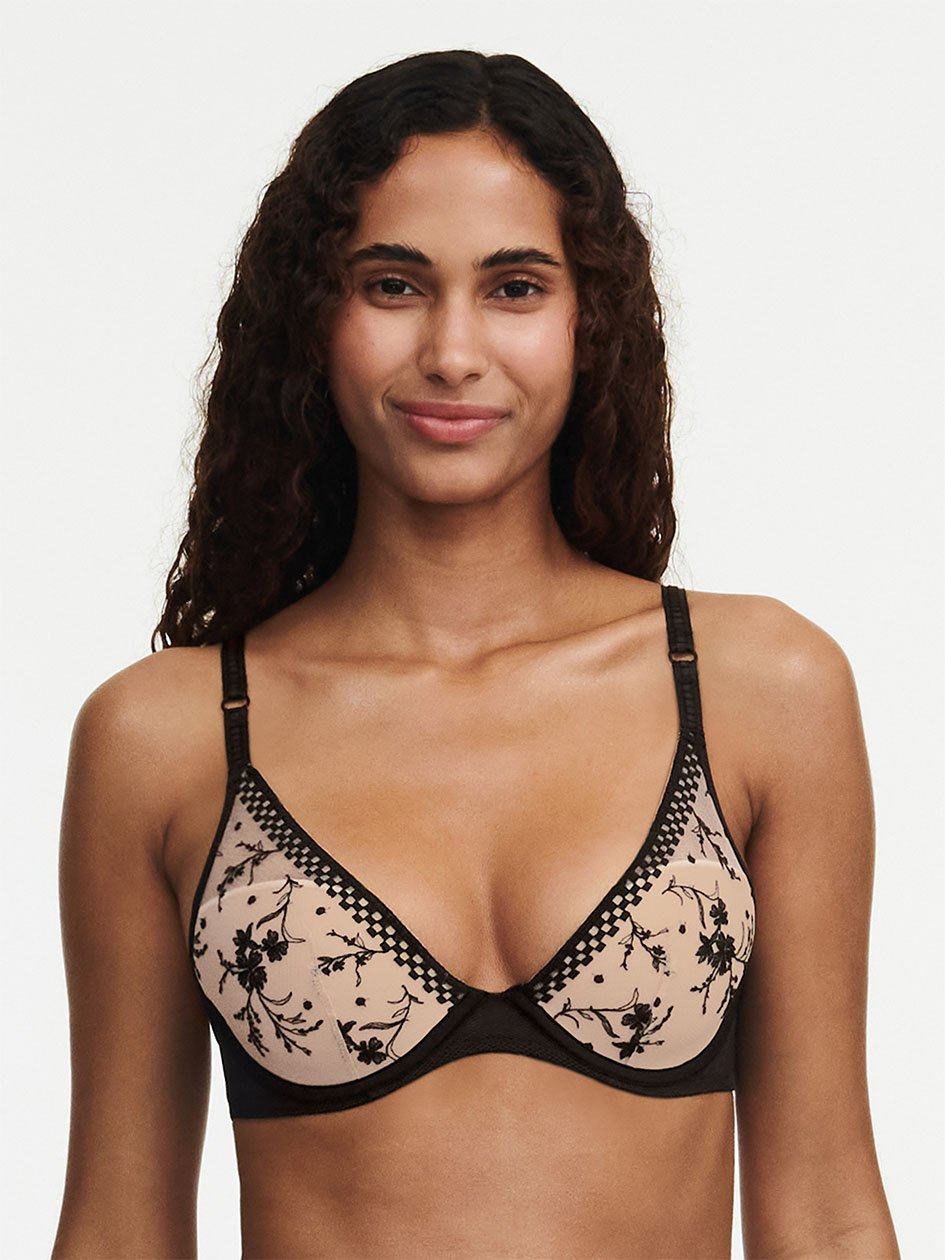 Beige Black Chantelle Suzy Lace Plunge Contour Women Bras | QNA5443HP