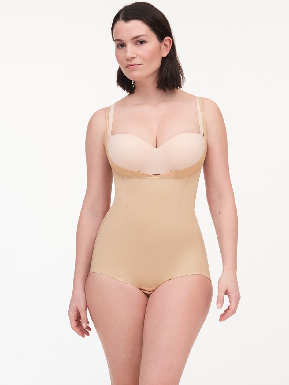 Beige Brown Chantelle Basic Shaping Open Bust Women Bodysuit | JEM4811PV