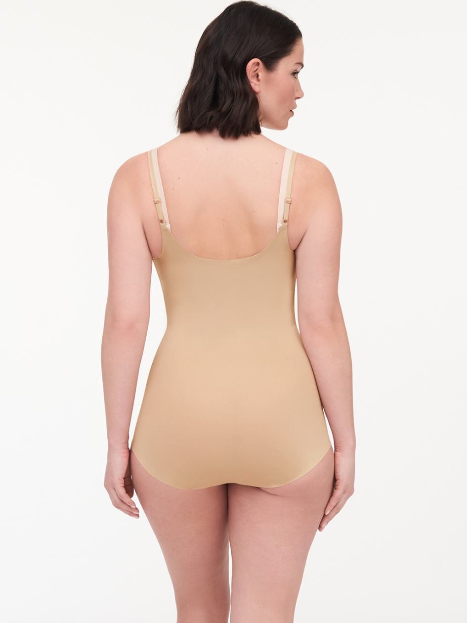 Beige Brown Chantelle Basic Shaping Open Bust Women Bodysuit | JEM4811PV