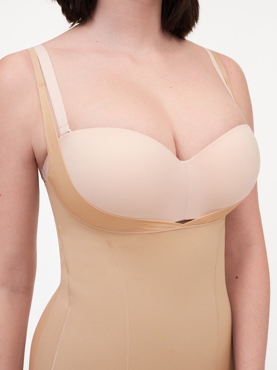 Beige Brown Chantelle Basic Shaping Open Bust Women Bodysuit | JEM4811PV