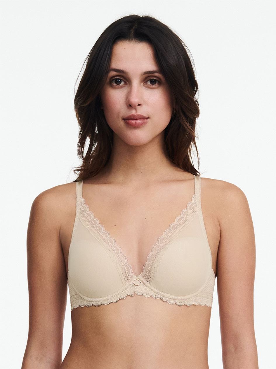 Beige Brown Chantelle Parisian Allure Plunge Women T-Shirt Bra | UEF5270AO