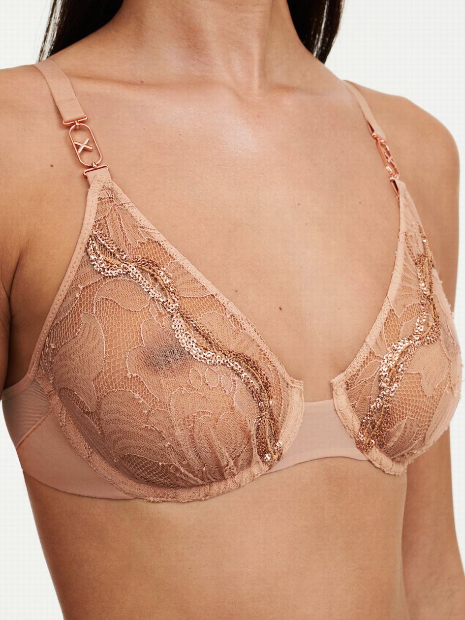 Beige Chantelle Xtravagant Lace Underwire Women Unlined Bra | WLT508AI