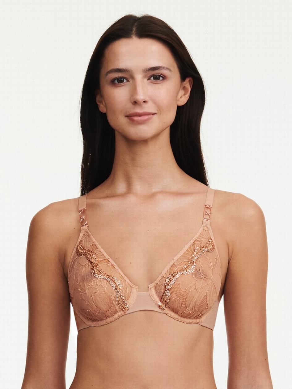 Beige Chantelle Xtravagant Lace Underwire Women Unlined Bra | WLT508AI