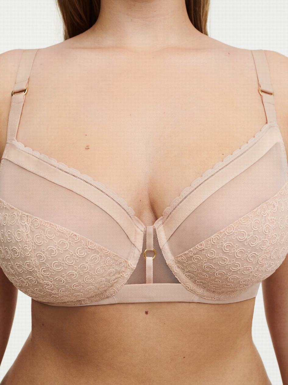 Beige Pink Chantelle Monogram Plunge Women Unlined Bra | QVO5144ZX