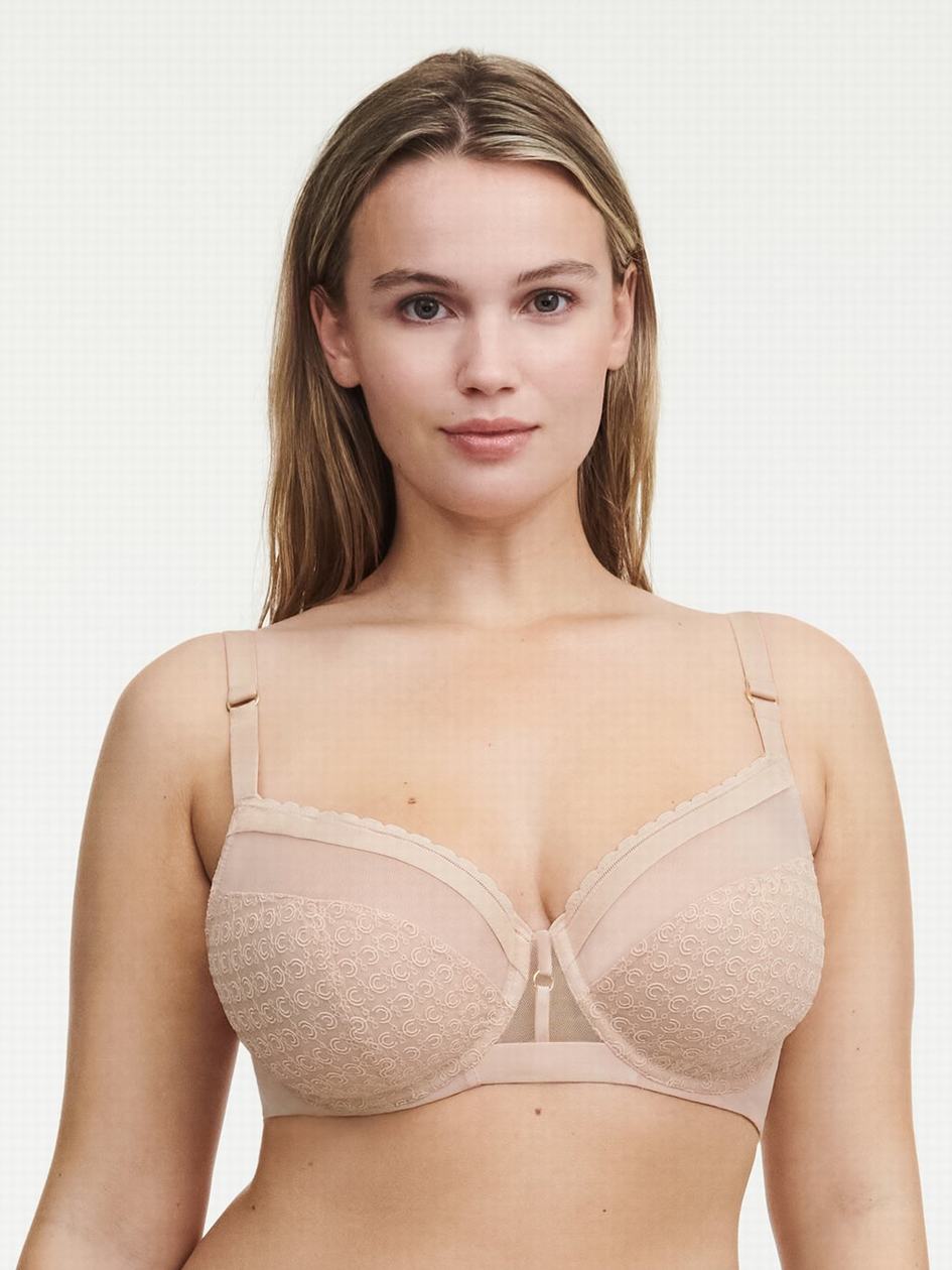 Beige Pink Chantelle Monogram Plunge Women Unlined Bra | QVO5144ZX