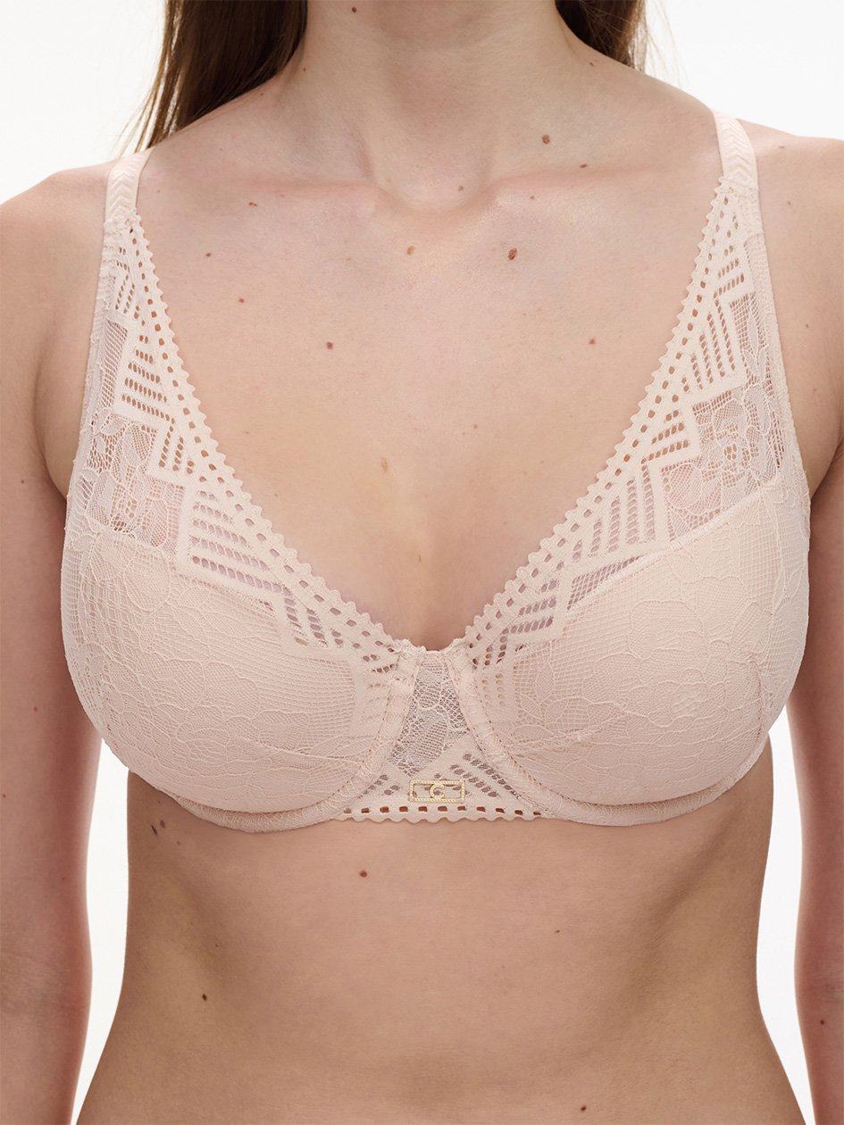 Beige Pink Chantelle Origins Lace Lightweight Plunge Women Bras | VQM2139GY