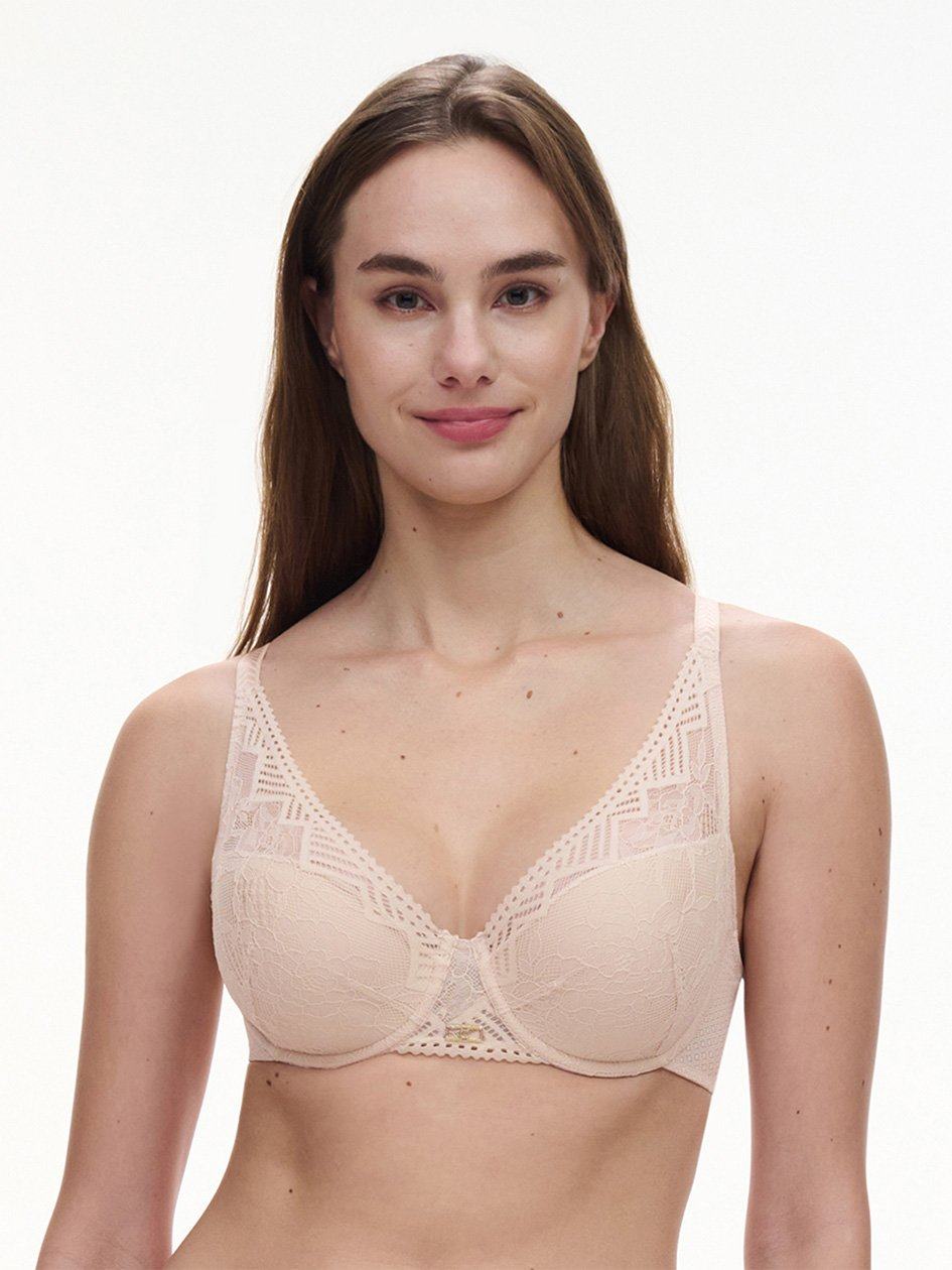 Beige Pink Chantelle Origins Lace Lightweight Plunge Women Bras | VQM2139GY