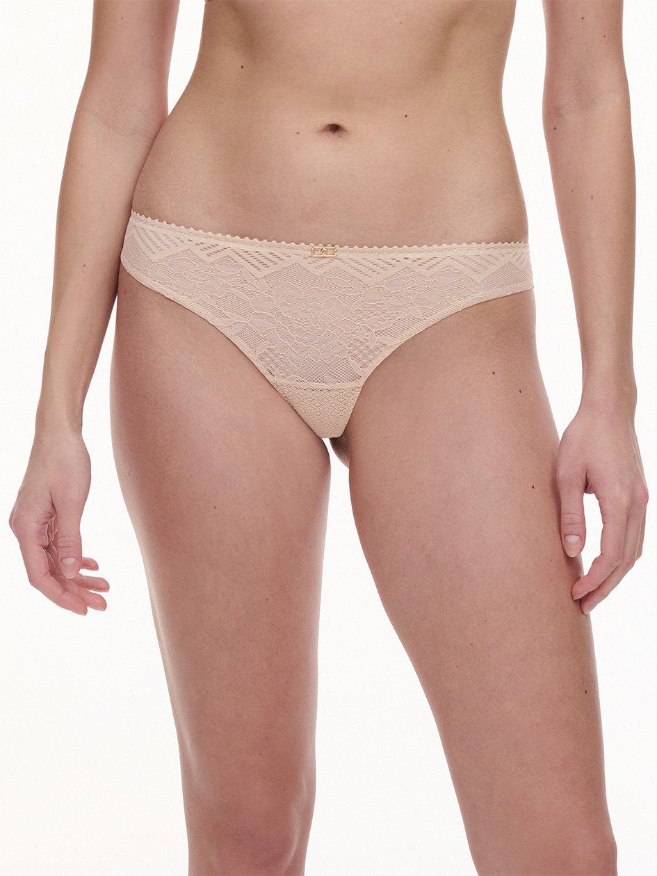 Beige Pink Chantelle Origins Lace Women Thong Panty | GRR9542GW