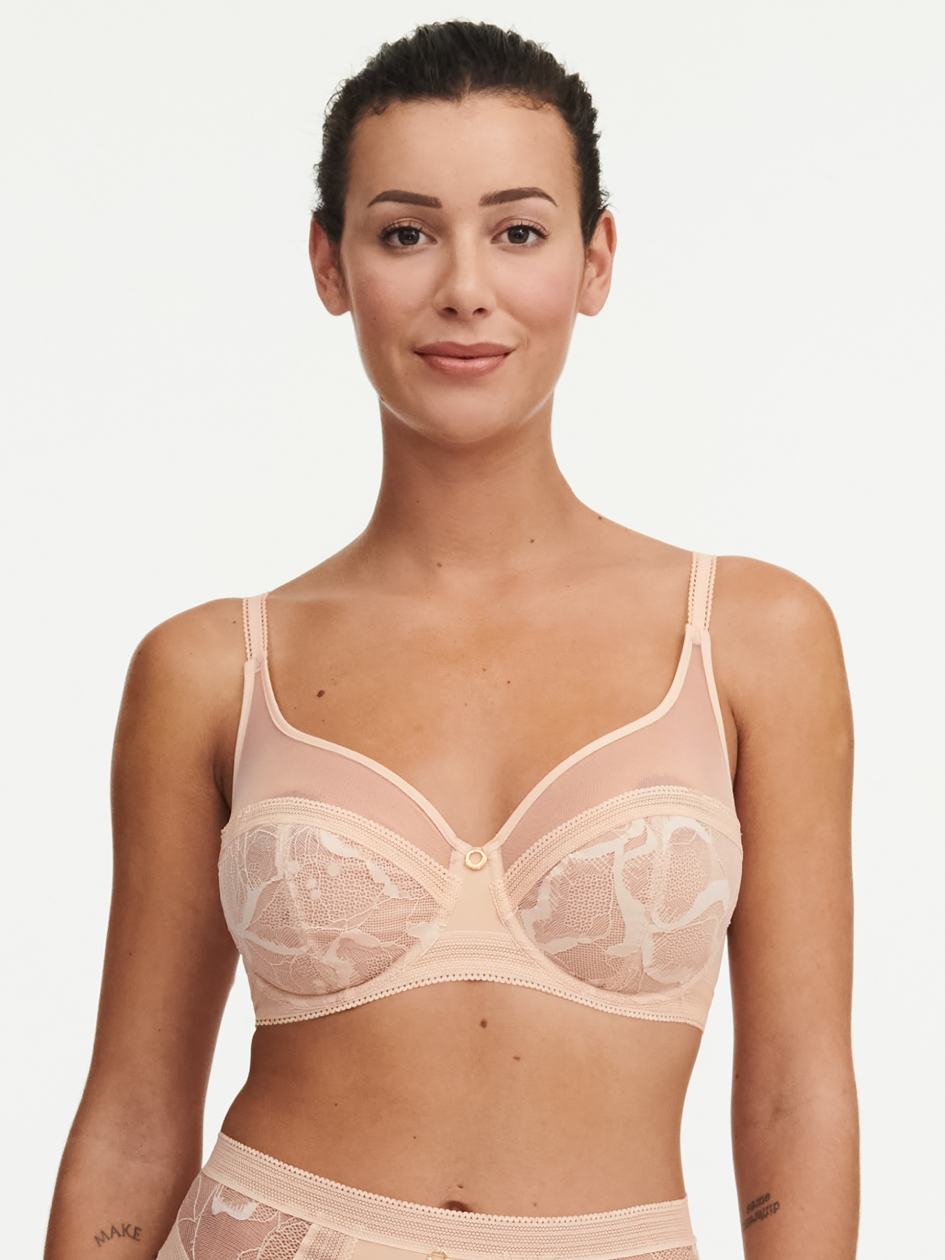 Beige Pink Chantelle True Lace Full Coverage Underwire Women Bras | YRX9776DS