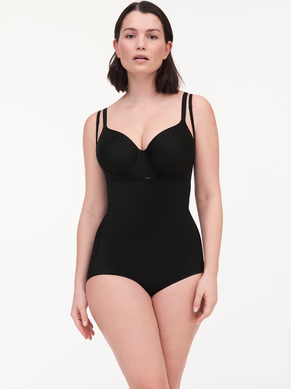 Black Chantelle Basic Shaping Open Bust Women Bodysuit | LQO2482NL