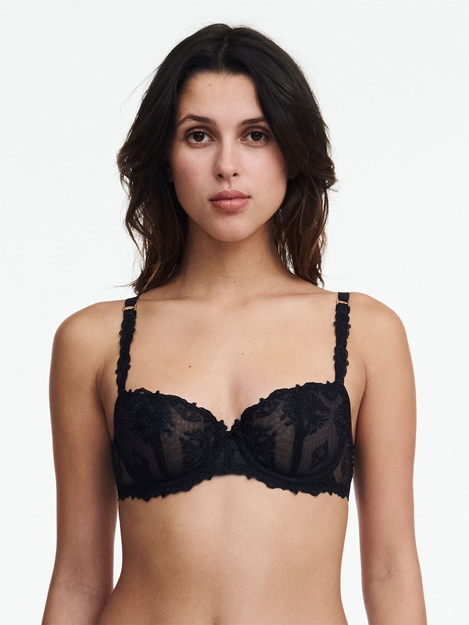 Black Chantelle Champs Elysees Lace Demi Women Unlined Bra | MRK1259VL