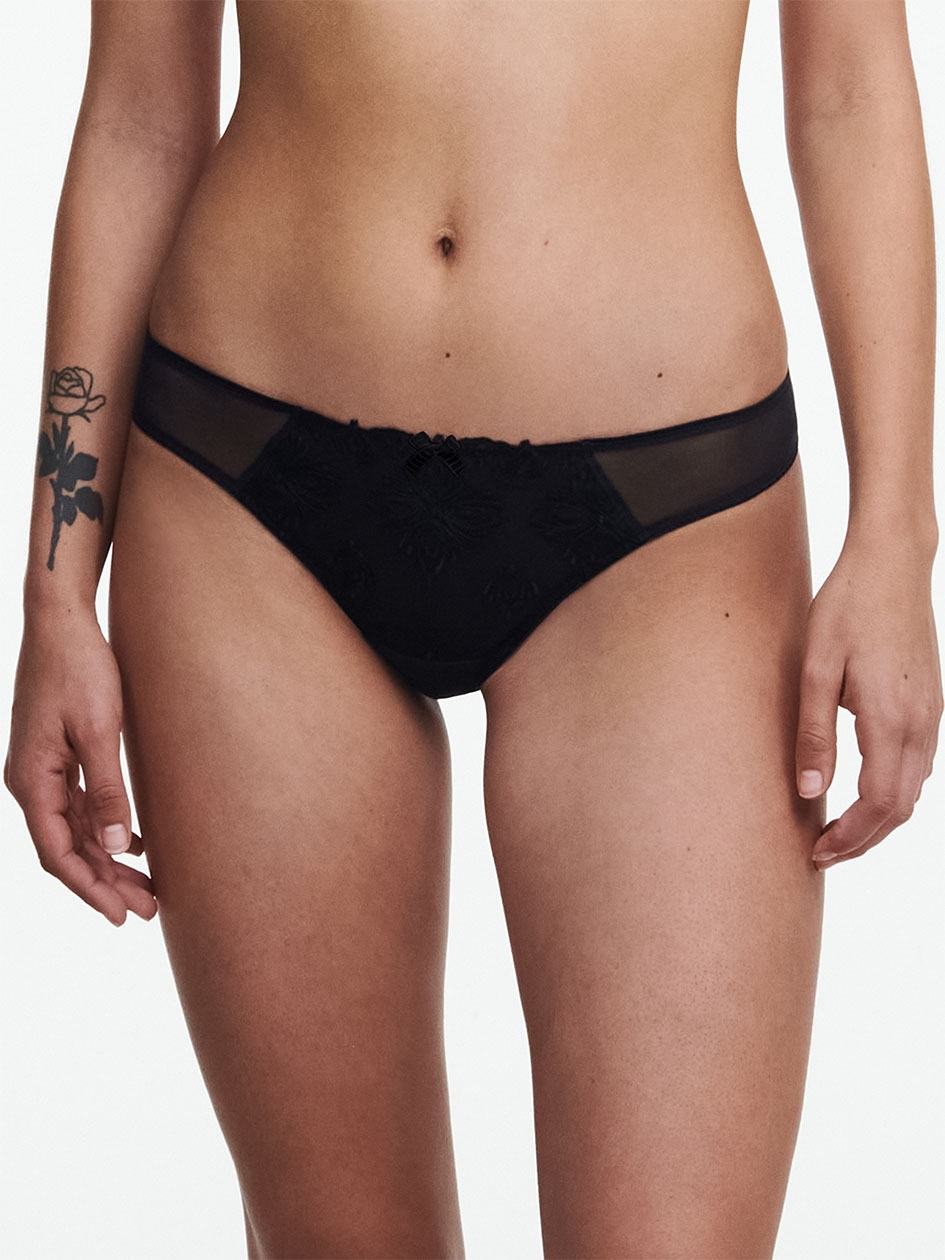 Black Chantelle Champs Elysees Lace Women Thong Panty | NXQ220ZC