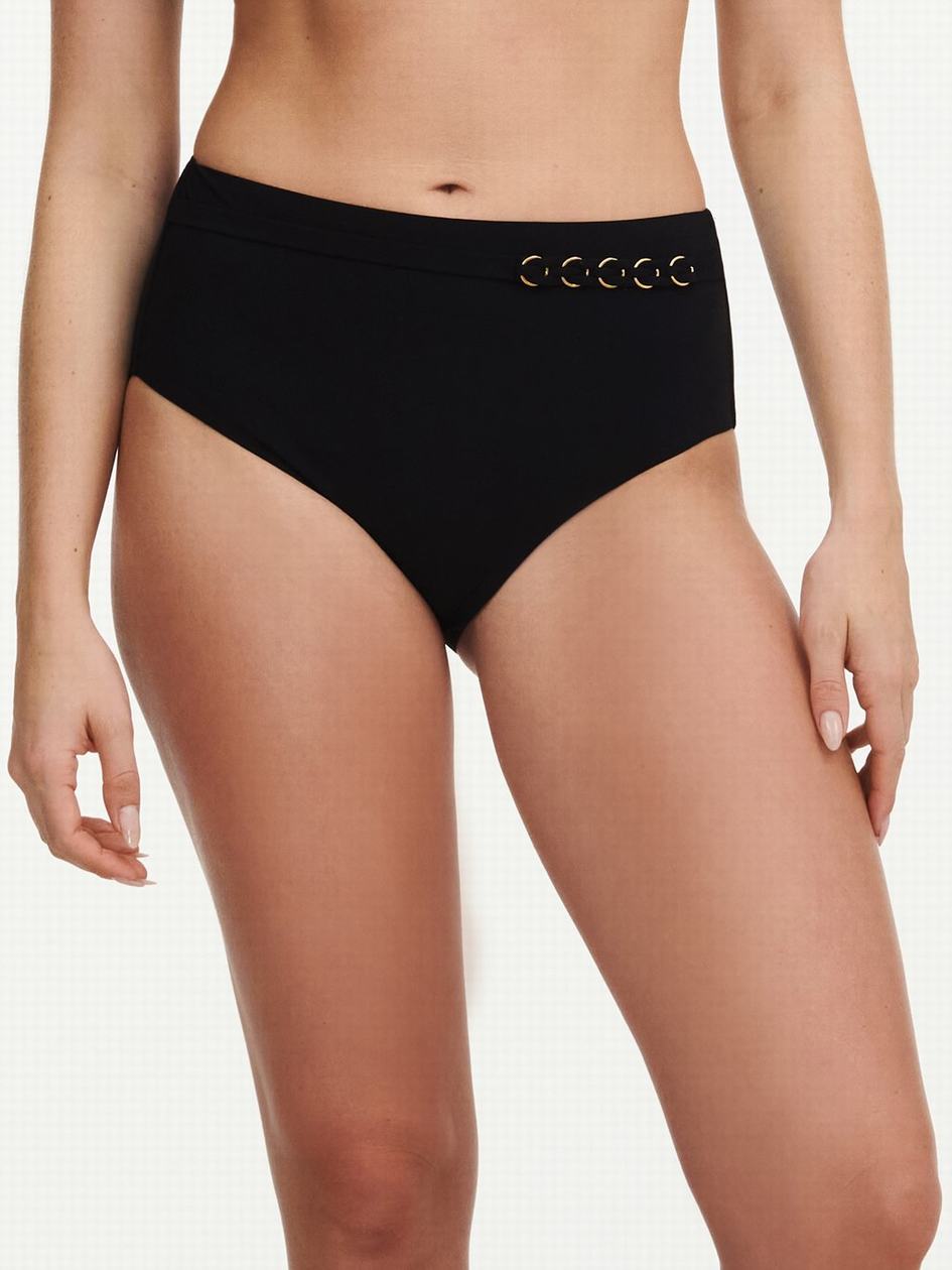 Black Chantelle Emblem High Waist Swim Women Bikini Bottoms | IZR6826AT