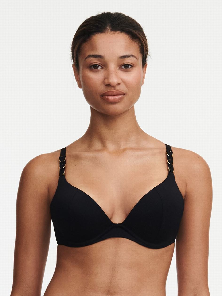 Black Chantelle Emblem Push-Up Swim Women Bikini Tops | LIS5964KU