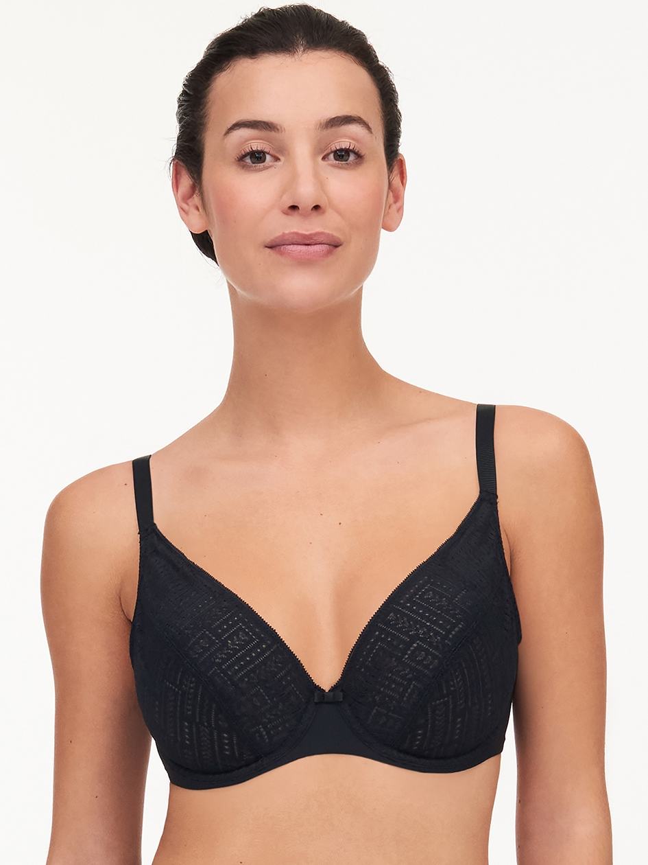 Black Chantelle Everyday Graphique Full Lace Plunge Underwire Women Bras | WIT5458DN