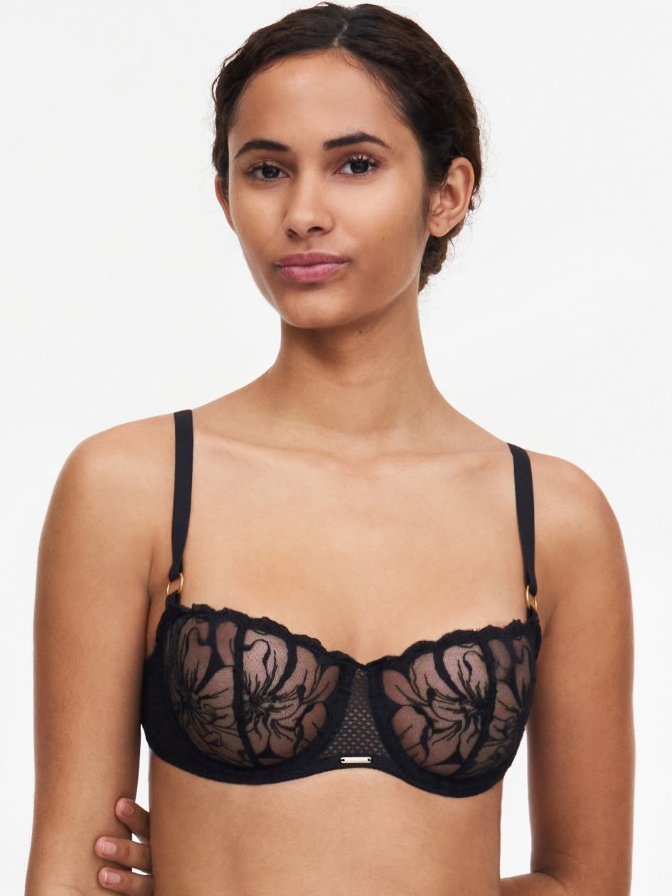 Black Chantelle Fleurs Demi Women Bras | ZEQ7913MQ