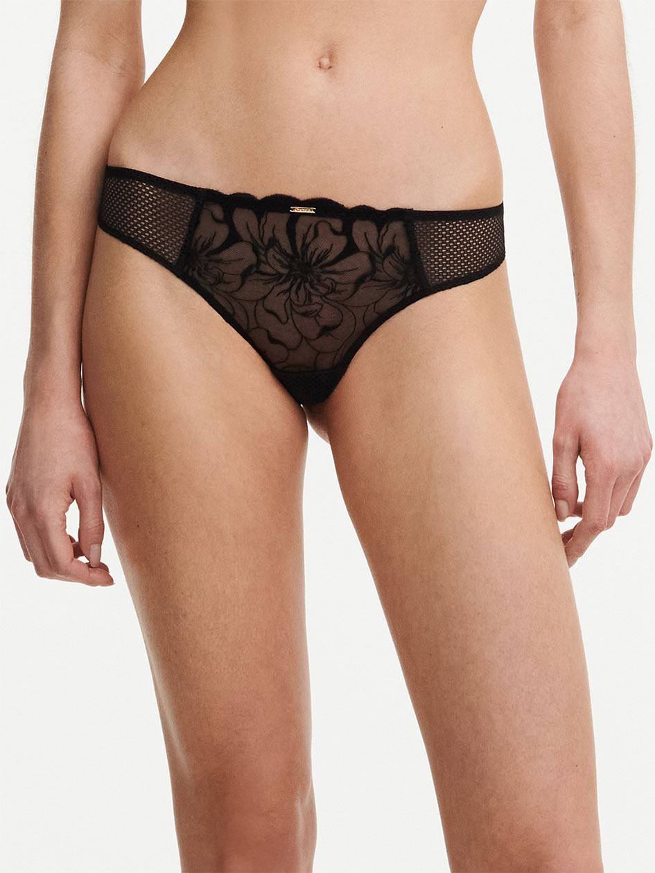 Black Chantelle Fleurs Women Thong Panty | CHM2799TS