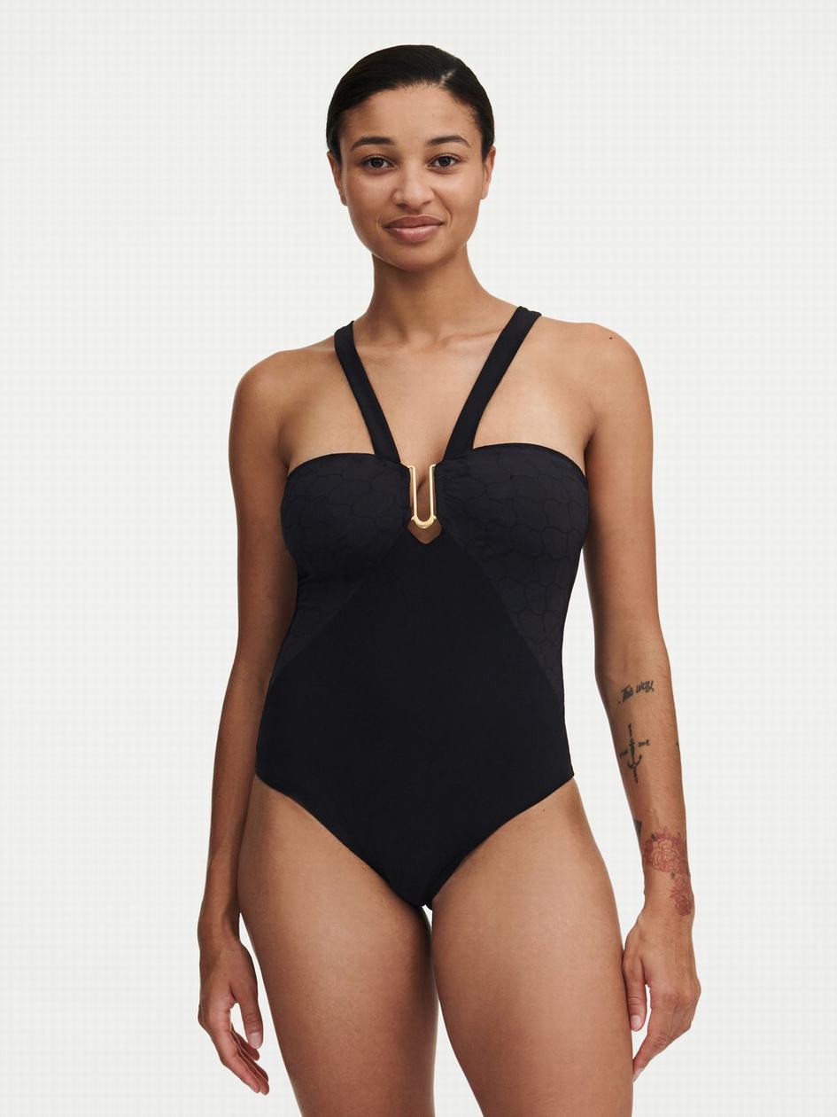 Black Chantelle Glow Wireless Women Swimsuits | IOH3092OQ