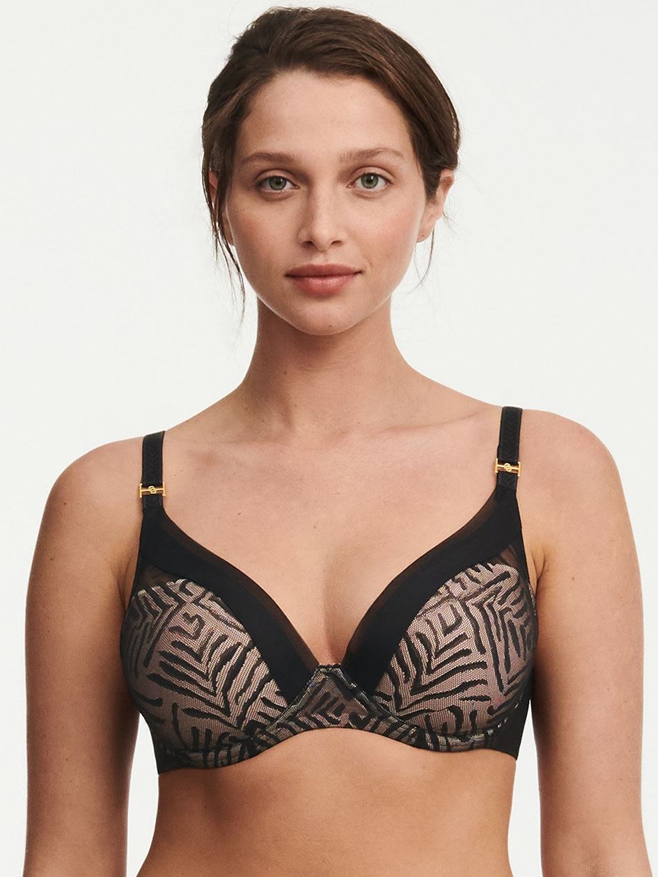 Black Chantelle Graphic Allure Lace Plunge Women T-Shirt Bra | APK2577XJ