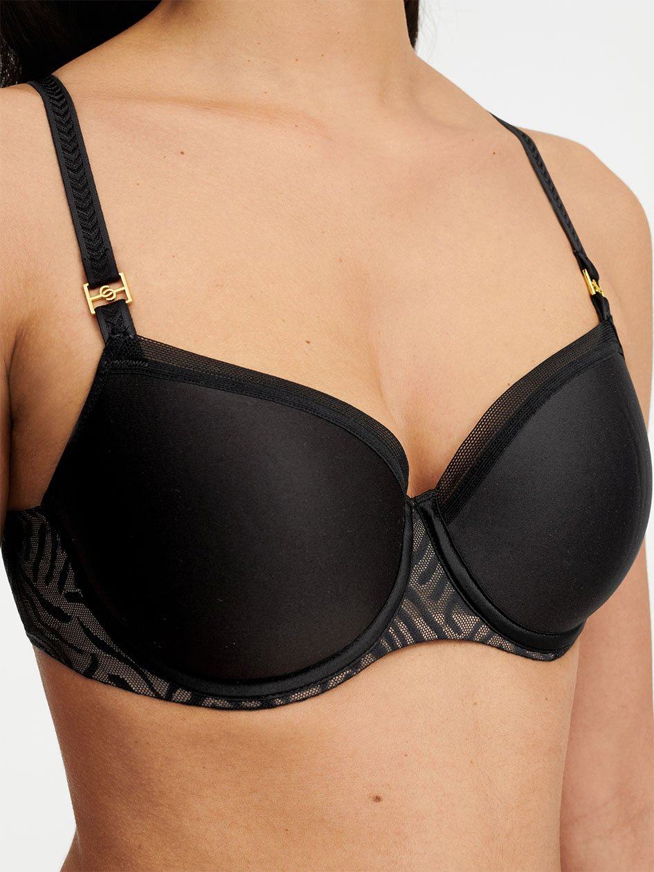 Black Chantelle Graphic Allure Smooth Custom Fit Demi Women T-Shirt Bra | HTC1466JY