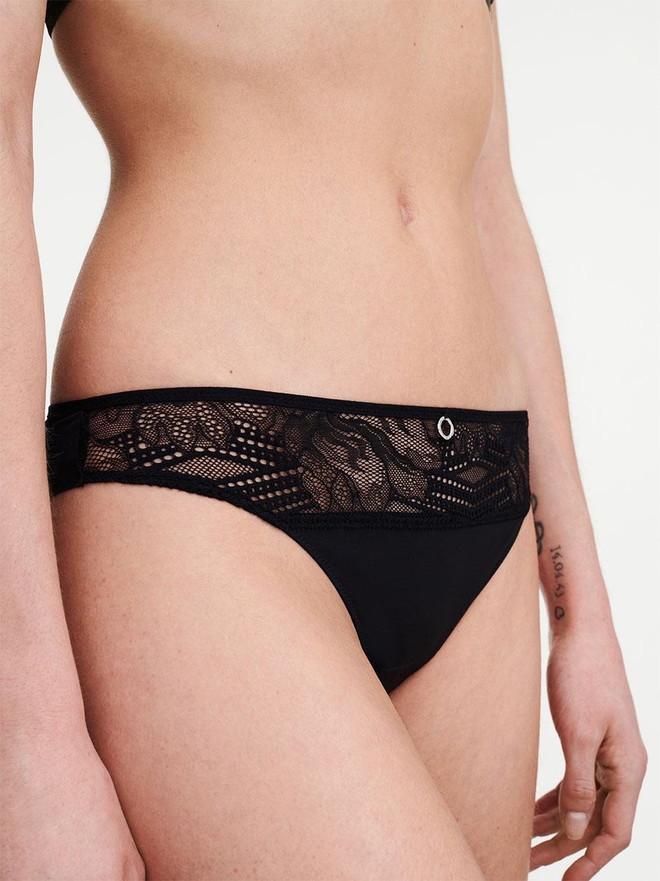 Black Chantelle Naya Lace Women Thong Panty | LQT789GO