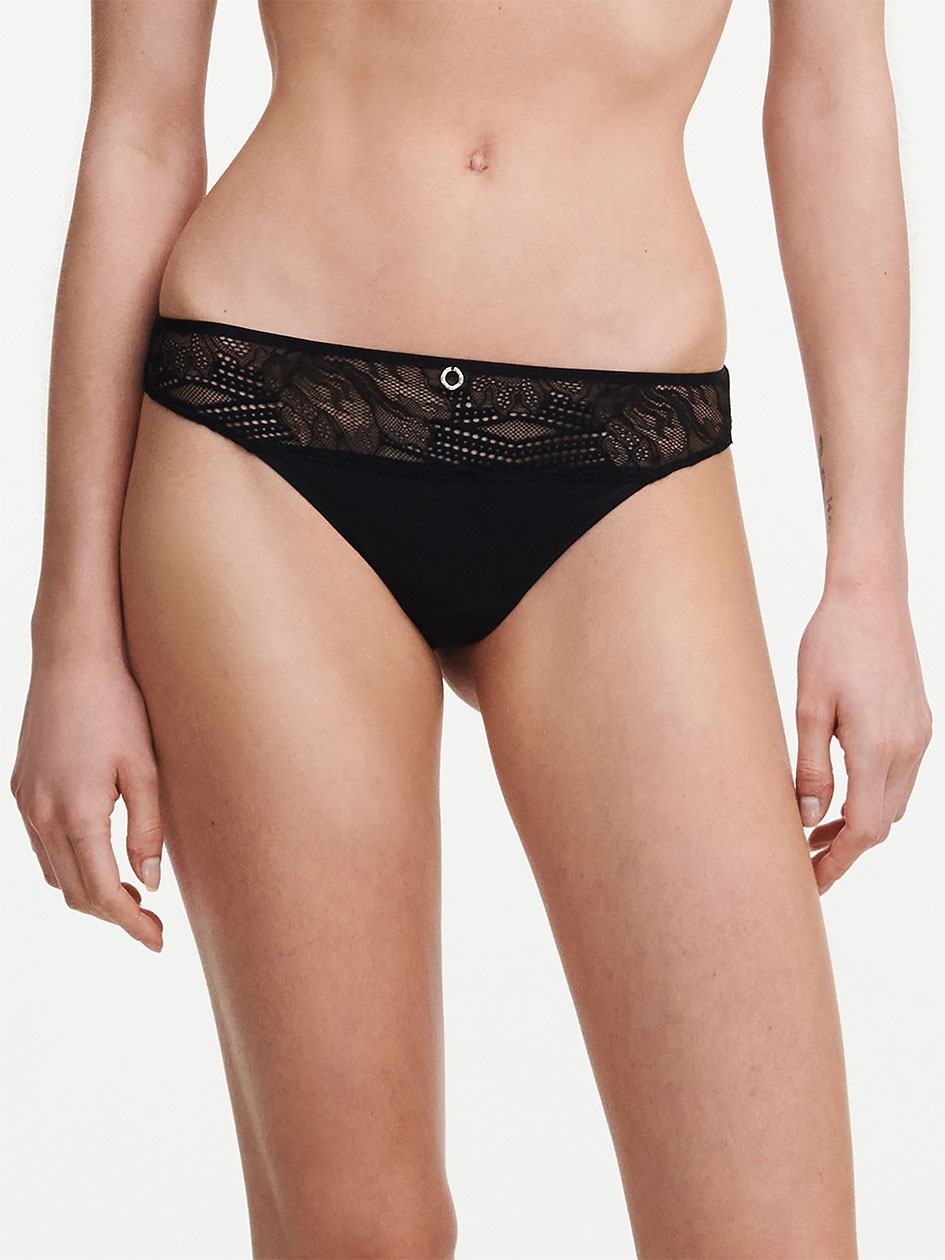 Black Chantelle Naya Lace Women Thong Panty | LQT789GO