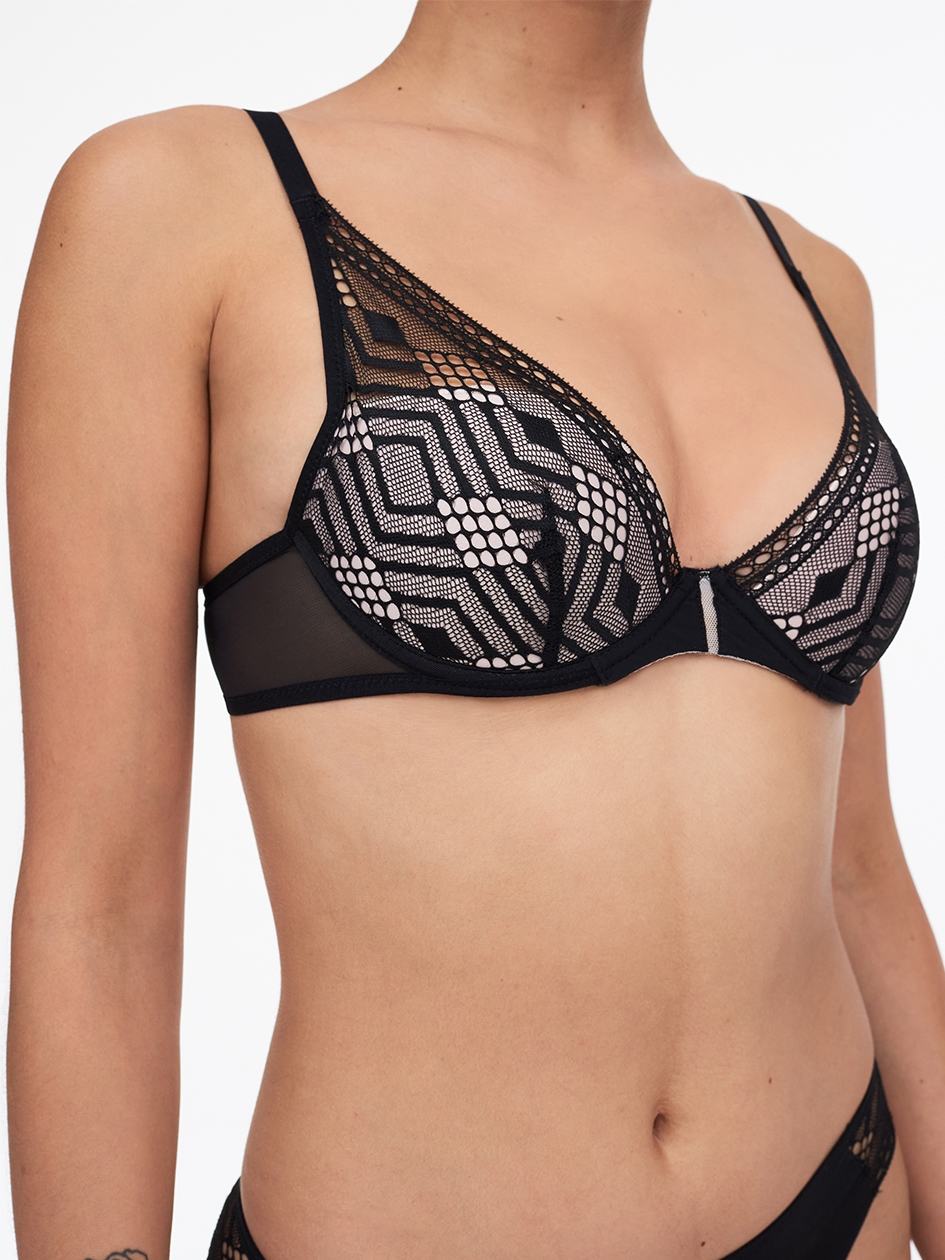 Black Chantelle Ondine Lace Plunge Contour Women Bras | EGA8558MI