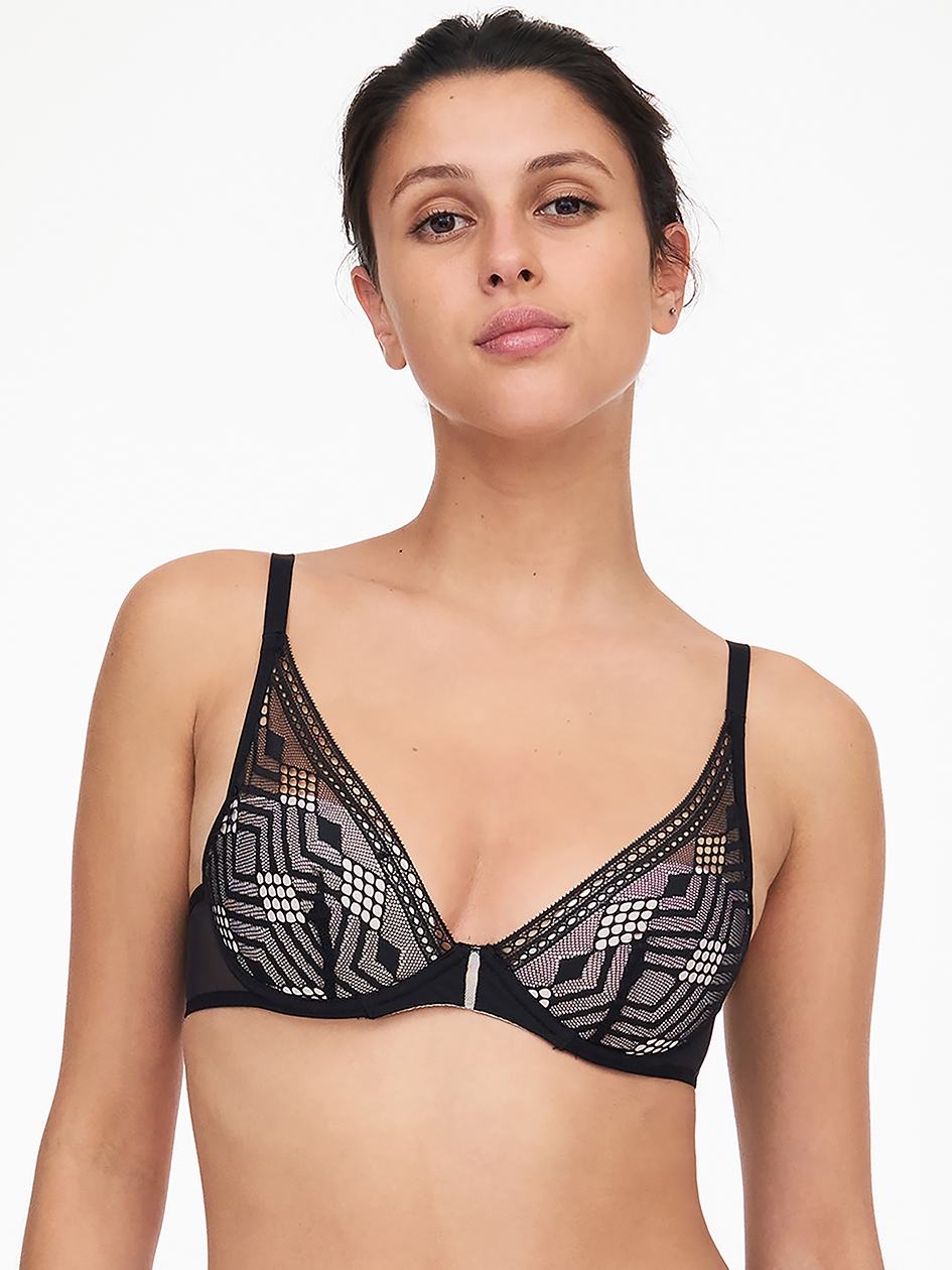 Black Chantelle Ondine Lace Plunge Contour Women Bras | EGA8558MI