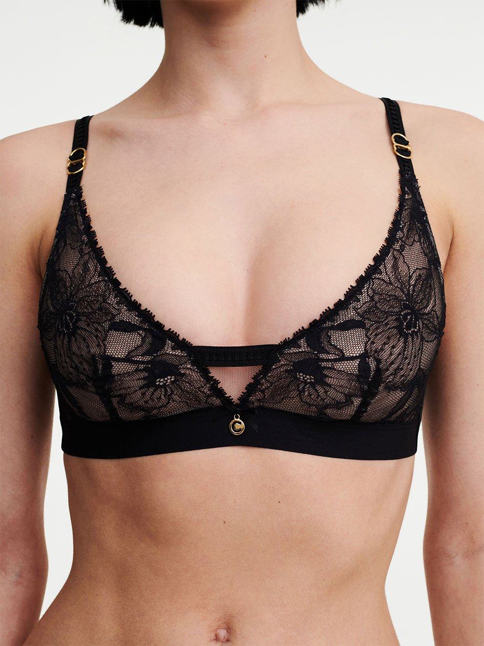 Black Chantelle Orchids Wireless Triangle Women Bras | MNQ5831BV