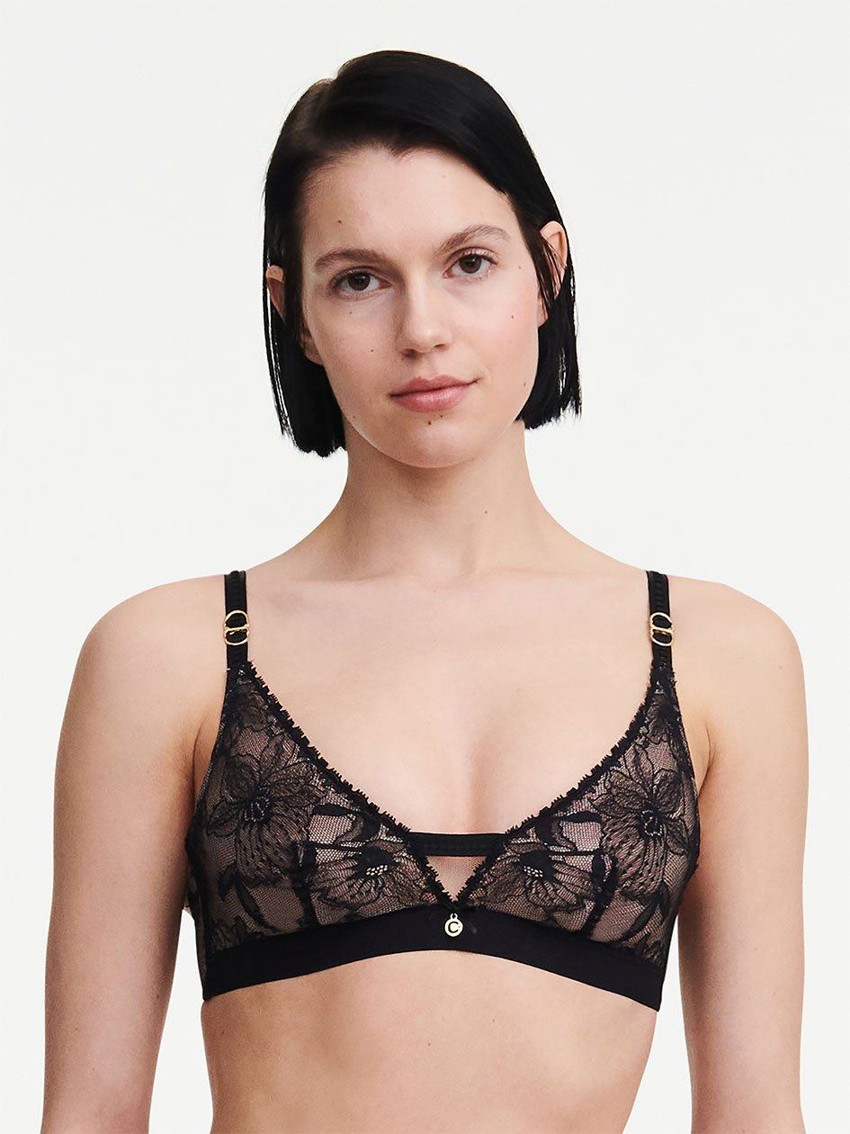 Black Chantelle Orchids Wireless Triangle Women Bras | MNQ5831BV