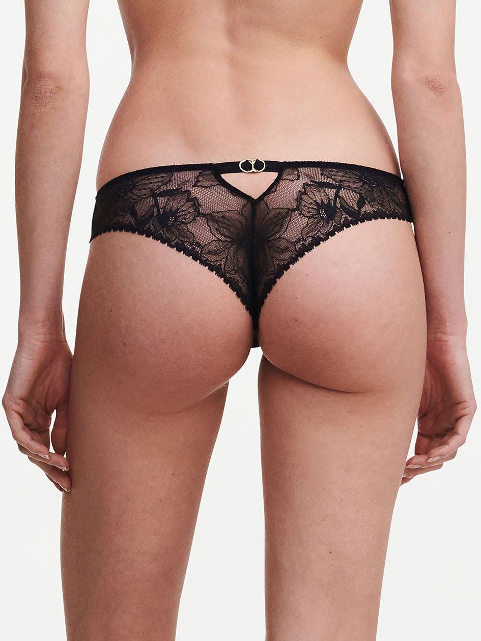 Black Chantelle Orchids Women Thong Panty | HDI9649GU