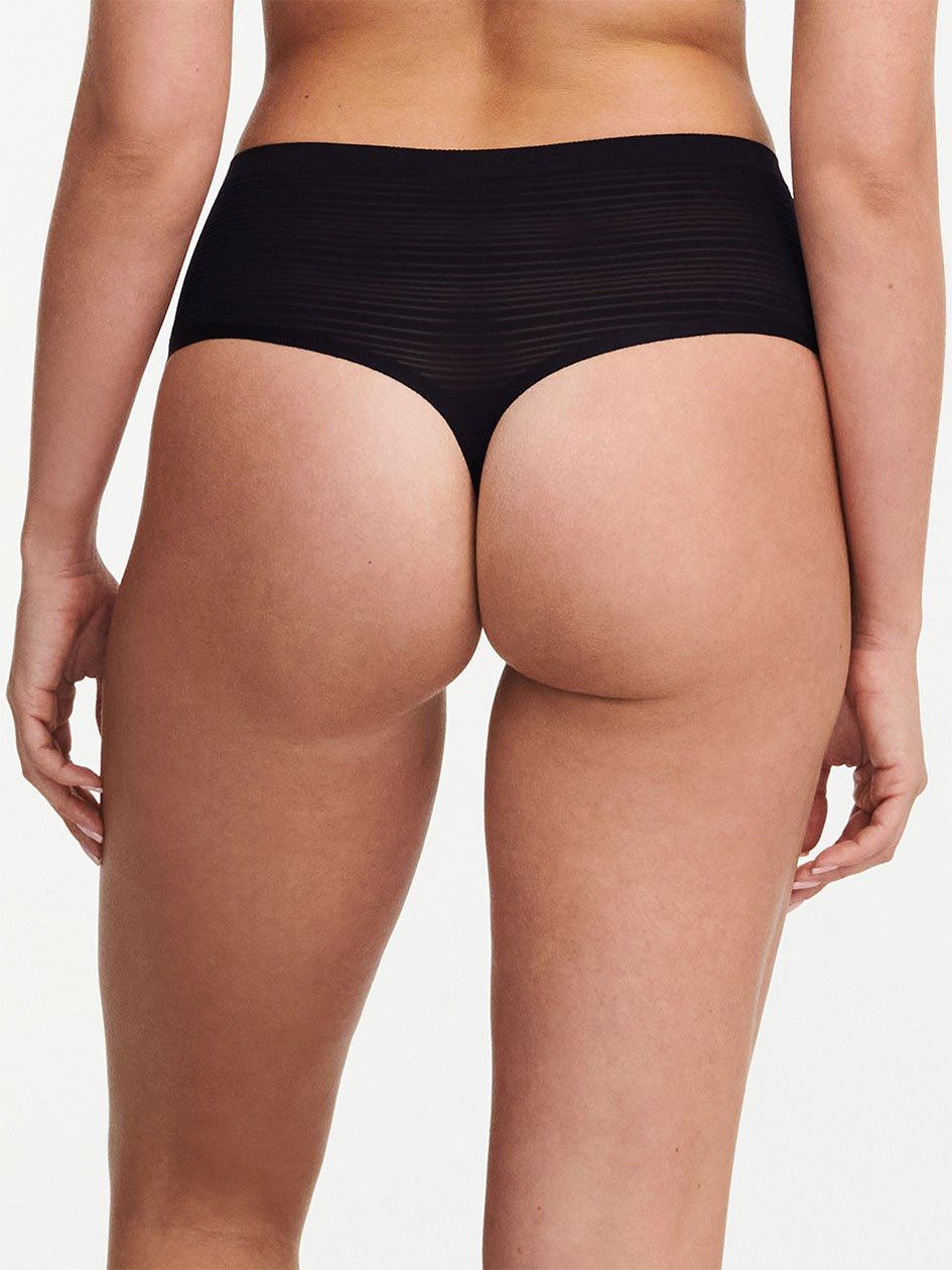 Black Chantelle SoftStretch Stripes High Waist Women Thong Panty | XBG7393RG