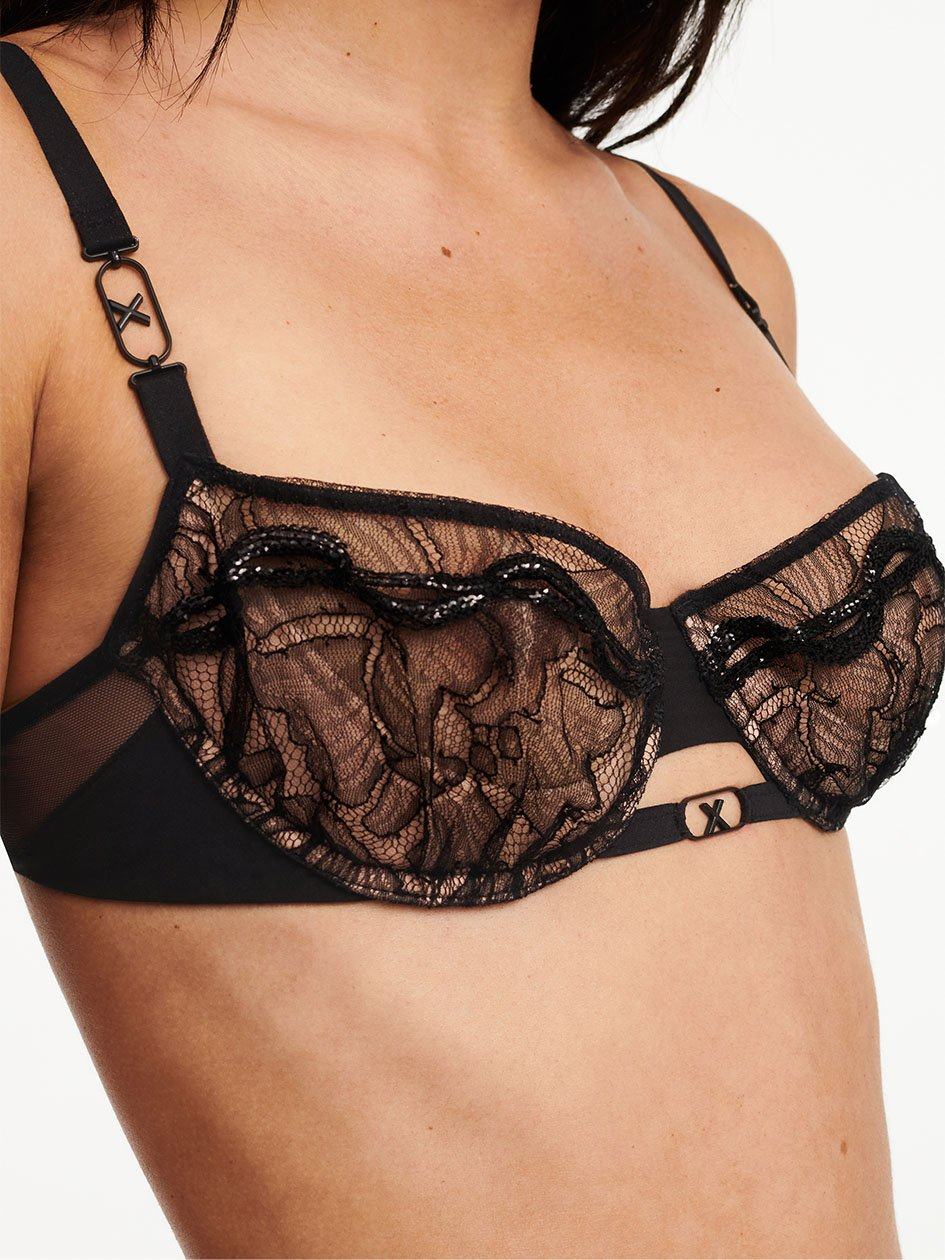 Black Chantelle Xtravagant Lace Lightly Lined Bandeau Women Bras | EBF1280FH