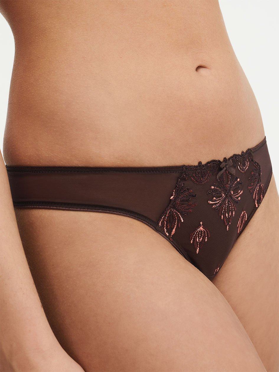 Brown Chantelle Champs Elysees Lace Women Thong Panty | EXS10069GY