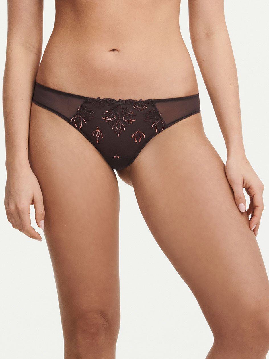 Brown Chantelle Champs Elysees Lace Women Thong Panty | EXS10069GY