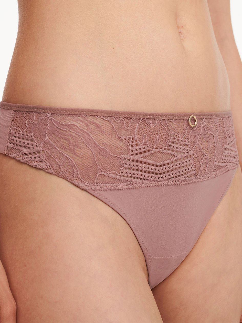 Brown Chantelle Naya Lace Women Thong Panty | SJH652XQ