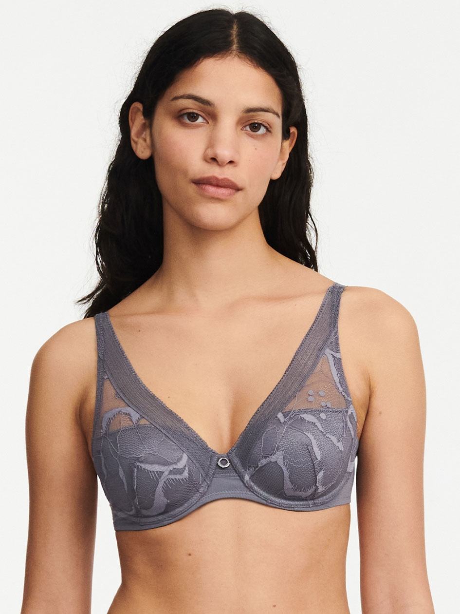 Grey Chantelle True Lace Comfort Plunge Women Bras | VFX706SH