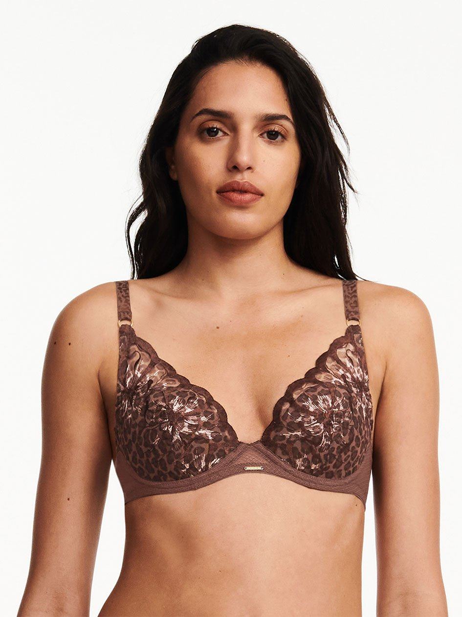 Leopard Chantelle Fleurs Plunging Women T-Shirt Bra | CRH1140DI