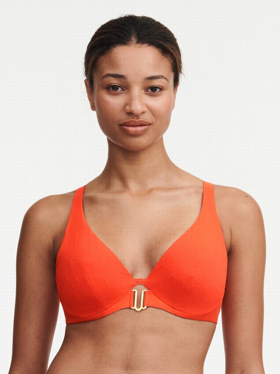 Light Orange Chantelle Glow Plunge Swim Women Bikini Tops | WWG568AJ