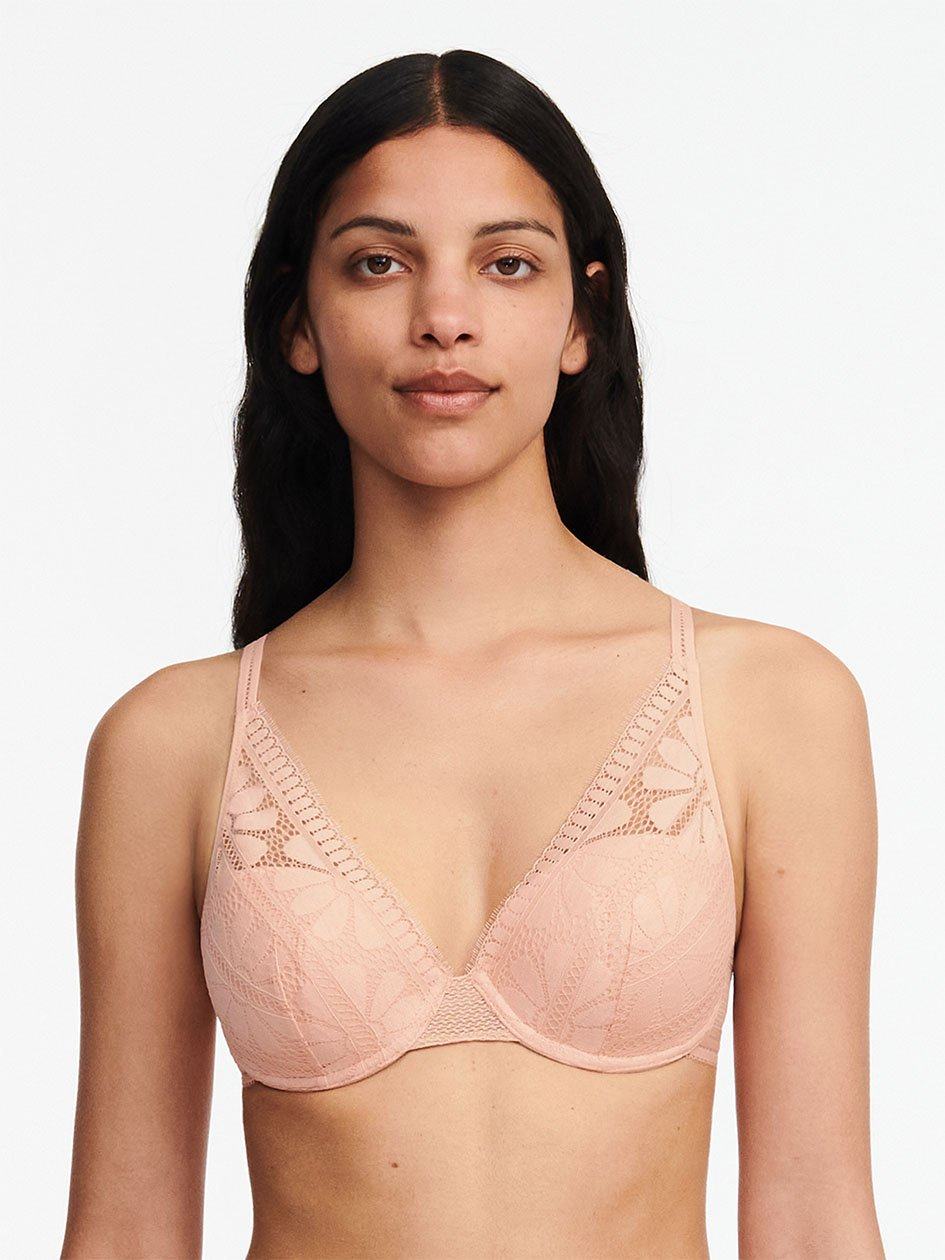 Pink Chantelle Sofie Lace Lightweight Plunge Women Bras | CQZ582OR