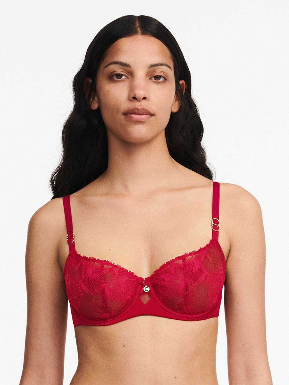 Red Chantelle Orchids Demi Women Bras | MHF5146KP