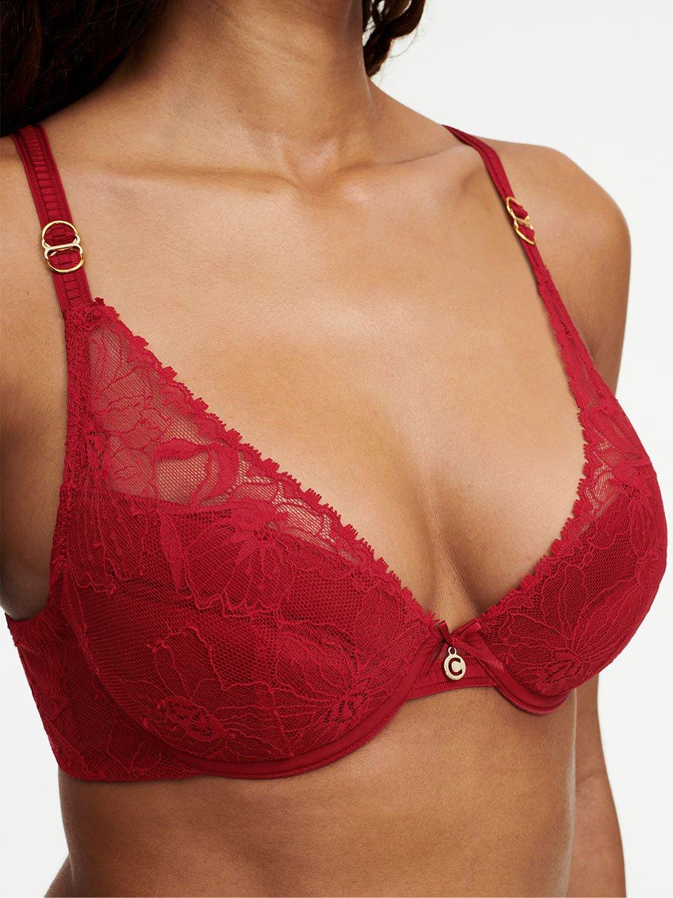 Red Chantelle Orchids Push-up Plunge Women Bra | ZVL2867SM