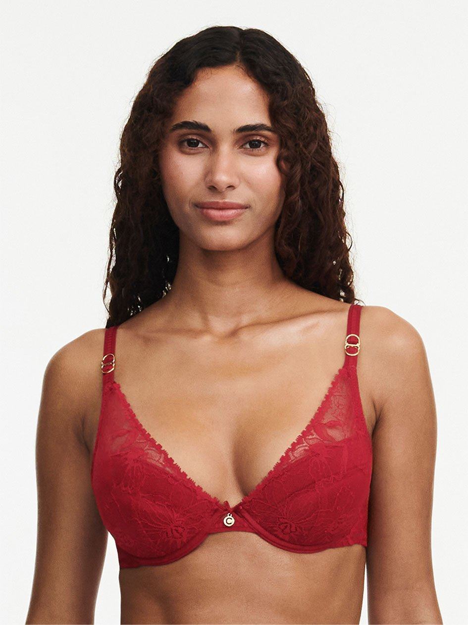 Red Chantelle Orchids Push-up Plunge Women Bra | ZVL2867SM