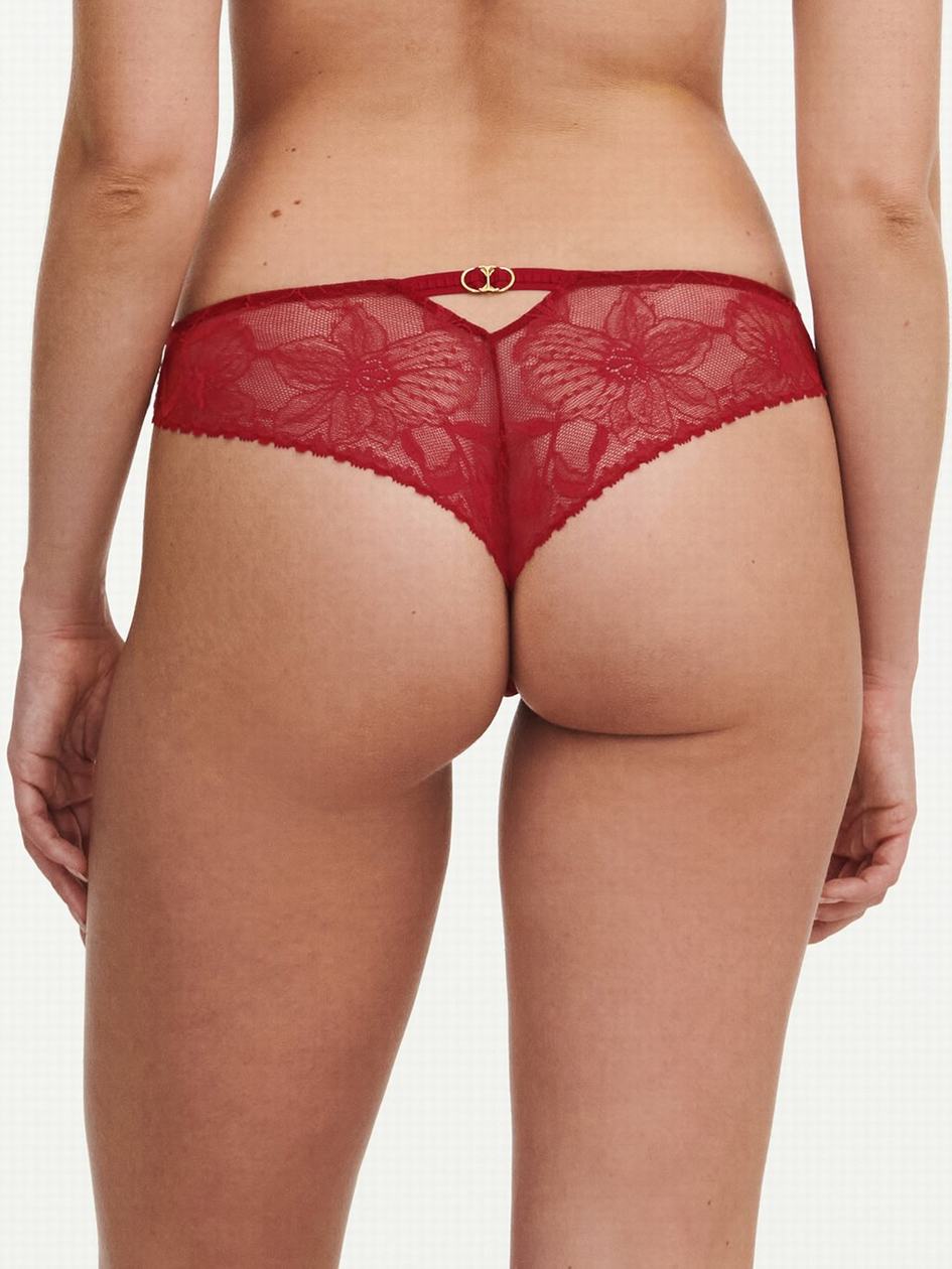 Red Chantelle Orchids Women Thong Panty | SXE6641JL