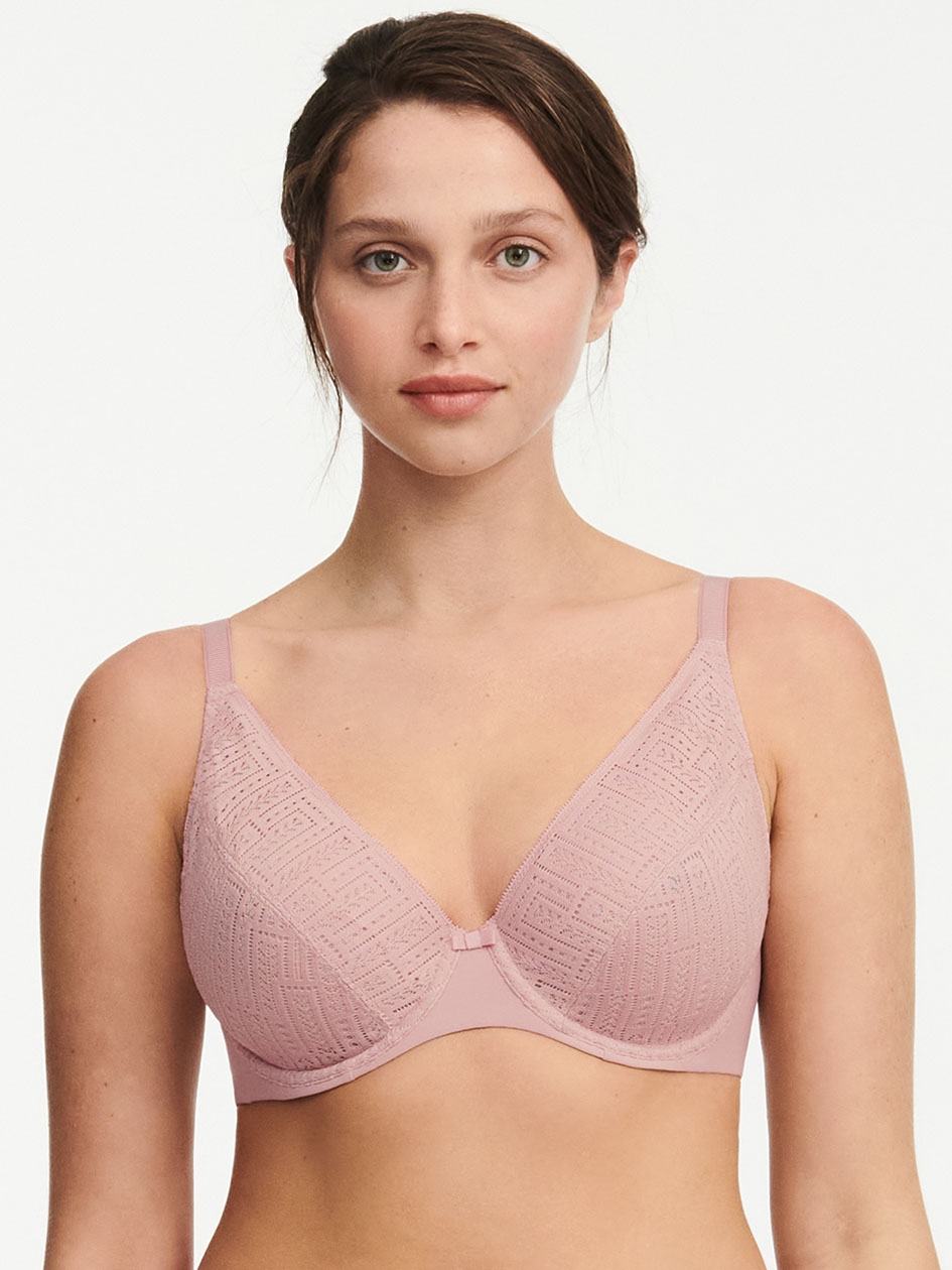 Rose Pink Chantelle Everyday Graphique Full Lace Plunge Underwire Women Bras | TBT4741DC