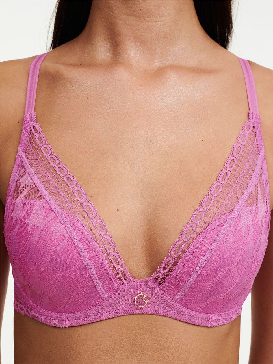 Rose Pink Chantelle Impression Lace Plunge Contour Women Bras | XQR264NX